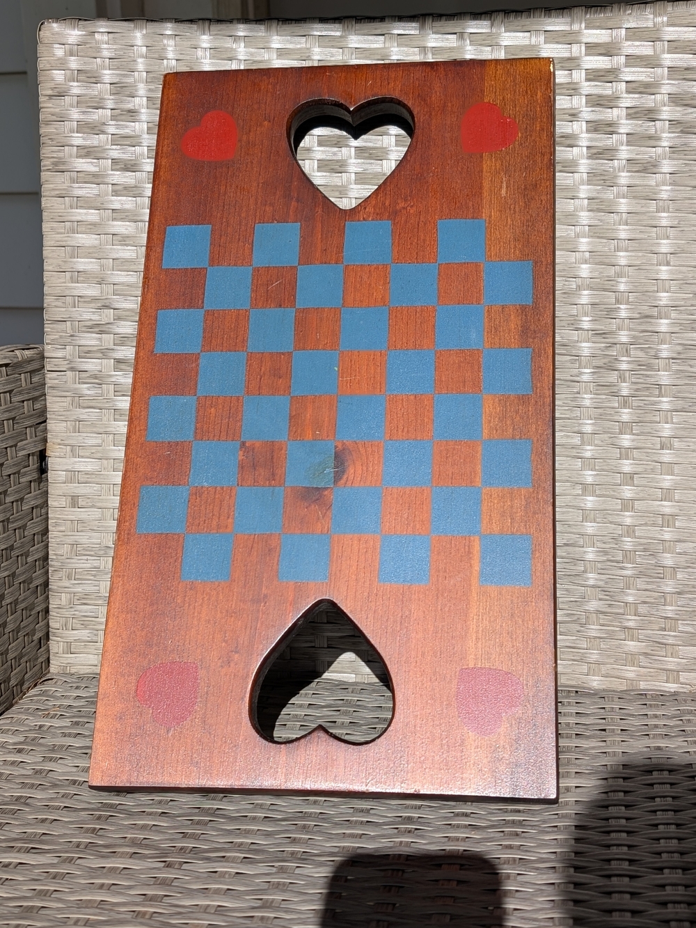 Vintage Wood Checkerboard - Heart Cutouts